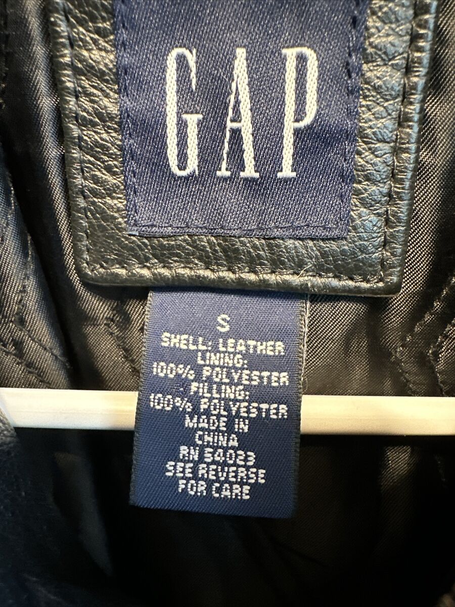 GAP Kids S Black Genuine Leather Jacket Zip Front Lined Coat VTG