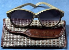 Vintage Woodlook Paris Sunglasses French Frames Woven Case