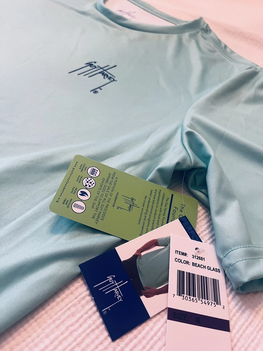Camisa de pesca de manga corta de poliéster verde Guy Harvey Outfitters nueva con etiquetas (mediana)