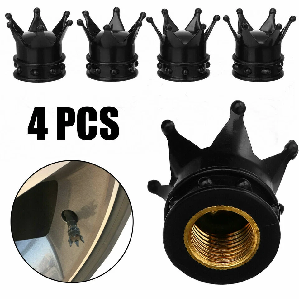 4pcs Black Crown Car Tire Air Valve Stem Screw Caps Cover Wheel Rims Accessories — 第 3/4 张图片