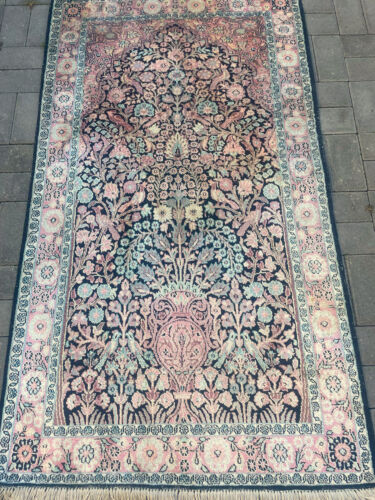 tapis priere soie silk prayer rug Kashmir Cashmere vase niche seide teppich bird - Photo 1/20