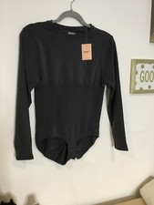 Pinsy Sz 1X Bodysuit Grey Long Sleeve Butter Sculpt Seamless Shapewear New