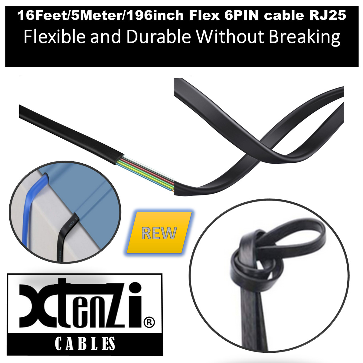 Xtenzi 6Pin Remote Bass Knob 15FT-REW Flex Cable for JBL Xtenzi 6Pin Remote Bass Knob 15FT-REW Flex Cable for JBL