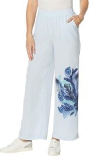 DG2 Diane Gilman Wide-Leg Soft Pant Chambray L NEW 130