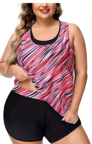 NIeyook Women Plus Size 2 Piece Tank Top And Swim Shorts