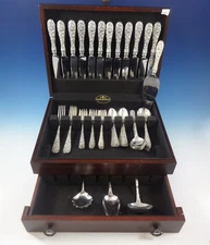 Rose by Stieff Sterling Silver Flatware Set For 12 Service 64 Pieces Repousse