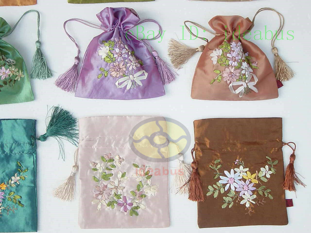 6/12/24/48PCS MIXED hand embroidered Satin Drawstring Wristlet Purses Coin bags eBay