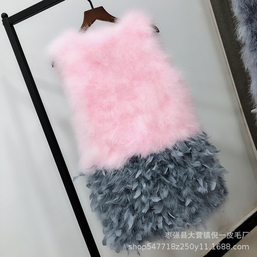 Women Vest Oversized Fur Camisole Furry Turkey Feather Ostrich Long V-neck Vest - Picture 29 of 30
