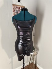 Inspired Hearts Women’s Metallic Silver Strappy Ruched Bodycon Dress Small