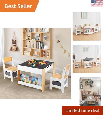 Kids Table and Chair Set,4 in 1 Toddler Desk with Storage Drawer,Wooden Activ...