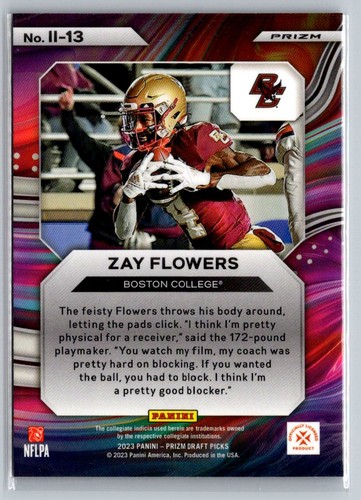 2023 Panini Prizm Draft #II-13 Zay Flowers Instant Impact Red Ice - Picture 2 of 2