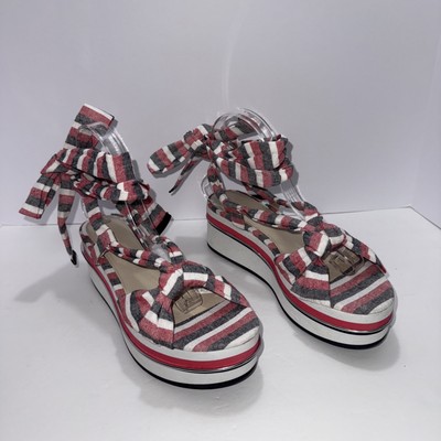 Zara Women  Ankle Lace up Tie Platform Sandals Size 9.5 Boho Festival Summer Y2K