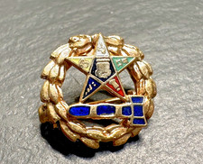 VINTAGE ORDER OF THE EASTERN STAR OEA GOLD TONE PIN WITH STAR, GAVEL H1005