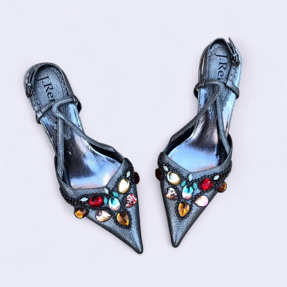 Vintage Y2K Whimsygoth Romantic Slingback kitten heels pumps beaded pointed toe - Image 3 of 4