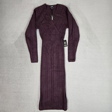 Express Cable-Knit V-Neck Long-Sleeve Maxi Sheath Sweater Dress Womens XS Plum