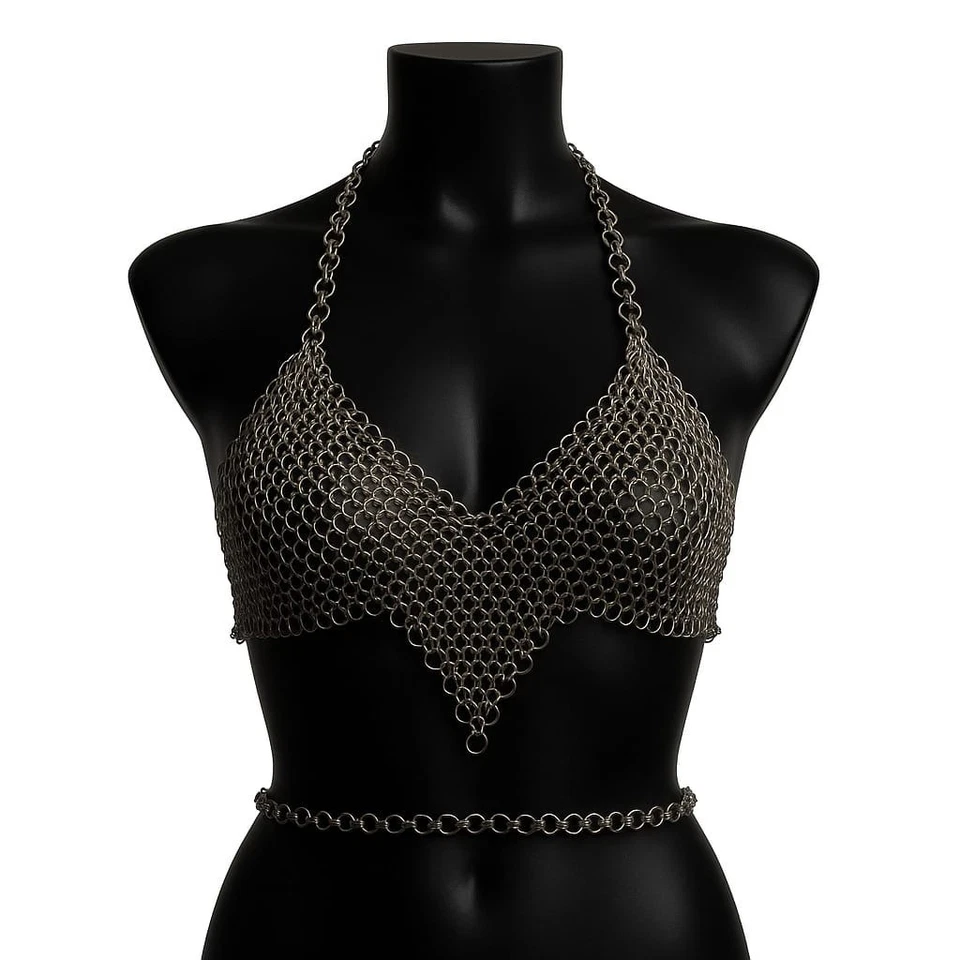 Handmade Chainmail Bra Top | Metal Ring Halter Bikini | Adjustable Chain Top - Image 4 of 4