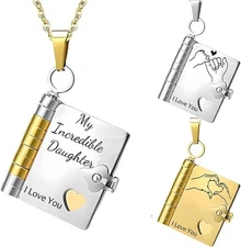 My Incredible Daughter Book Necklace for Daughter Gifts from Mom Dad, Necklaces