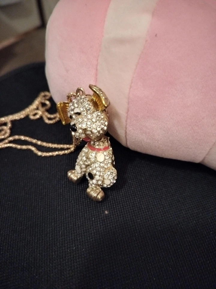 Collar Betsey Johnson Cabeza Movible Brillante Perro Cachorro De Colección Más de 3" de Alto Pesado Foto 3 de 4