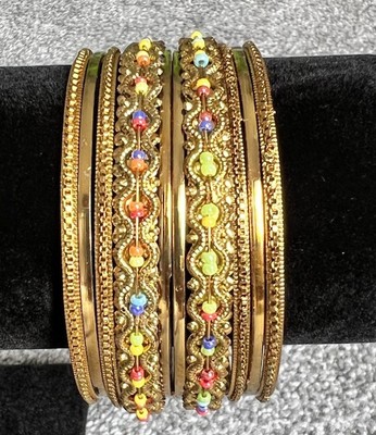 Indischer/pakistanischer Stil Metall Armreifen 10er Set - Goldfarben Größe 2,6