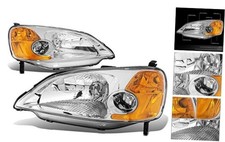 Pair Headlight Assembly Chrome Amber for Honda Civic 2001-2003 Sedan Coupe