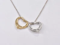 Tiffany & Co 18K Yellow Gold Silver Elsa Peretti 16mm Double Open Heart Necklace