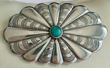 Native American Concho Turquoise Bell Sterling Silver Brooch Pin Navajo Style