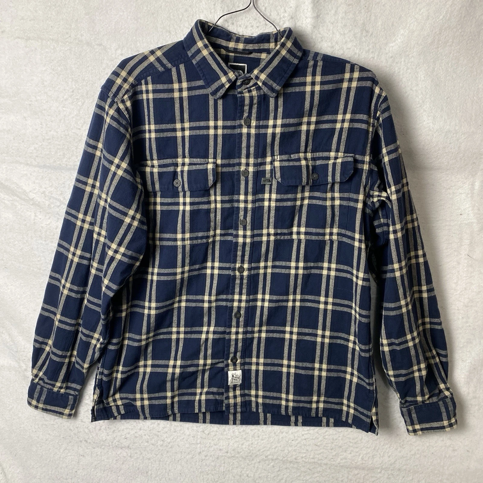 The North Face Men's Blue Plaid Flannel Shirt Button Up Long Sleeve Size Medium