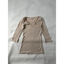 Michael Stars Original Tee 100% American Tan Long Sleeve V Neck Top One Size