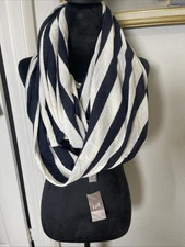 J Jill Italy Infinity Navy Blue White Striped Nautical Cotton Cashmere Scarf NWT