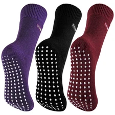 THMO - Ladies Non Slip Fluffy Fleece Inner Warm Thermal Gripper Slipper Socks