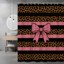 Cute Pink Bow Leopard Print Shower Curtain - Fun Bathroom Decor
