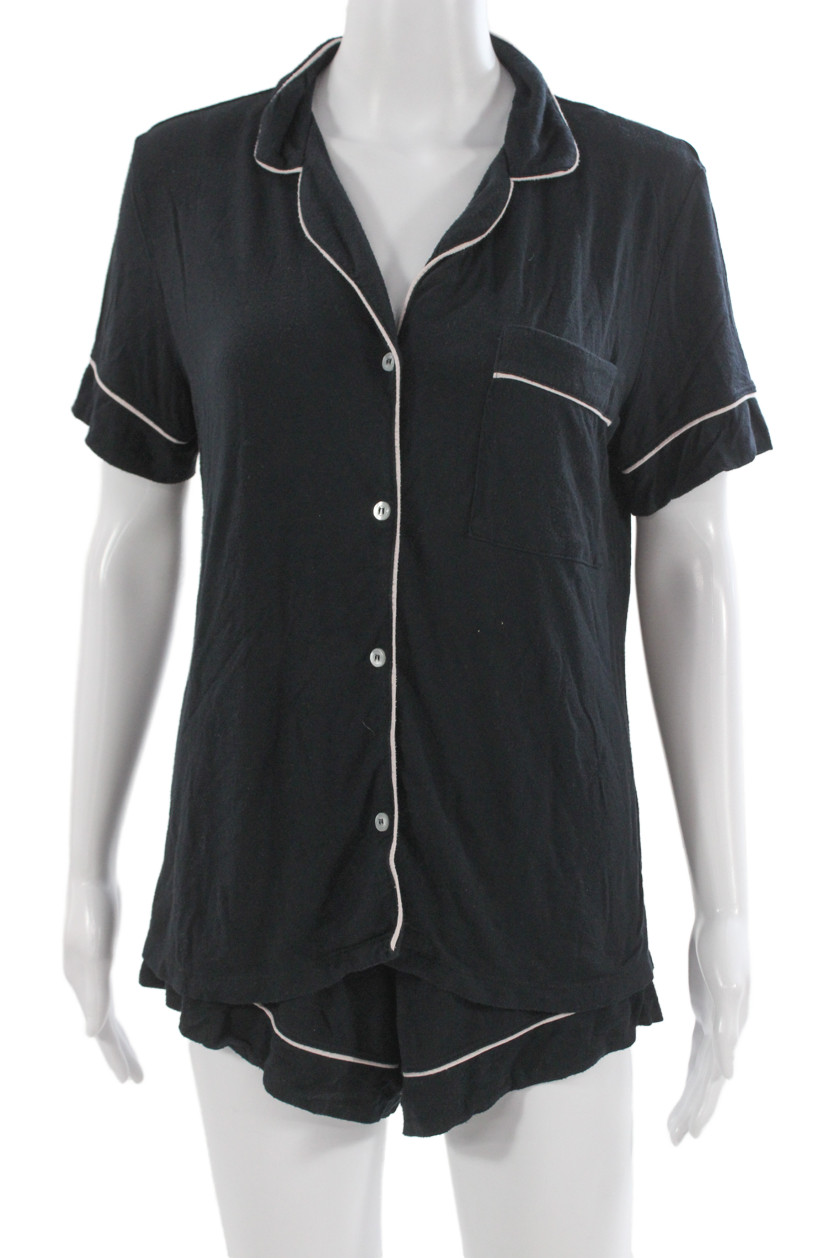 Eberjey Womens Button Down Short Sleeves Pajama Set Black Size Extra SmallFree Shipping in US $100+ Orders | $6.95 Orders Below
