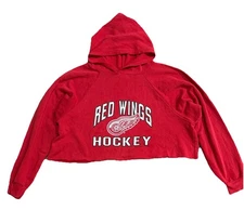 VTG Nutmeg Detroit Red Wings Hockey Cut-Off Hoodie Long Sleeve Red Sz XL Hooded