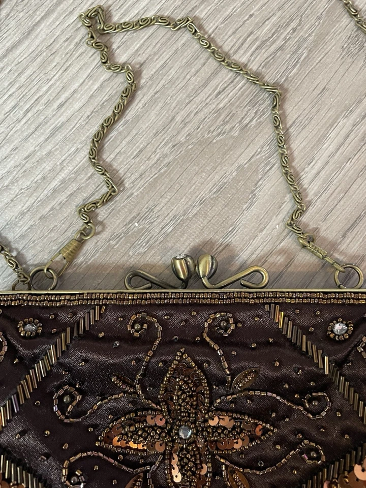 Vintage Vendula London Handmade Brown Beaded Clutch Bag - Image 3 of 4