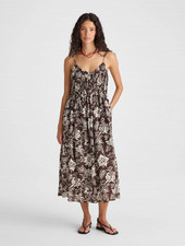 MADEWELL Ruched V-Neck Sleeveless Maxi Dress, Dark Brown