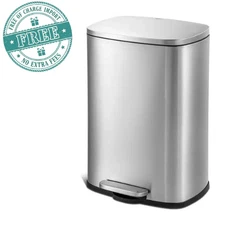 Qualiazero 50L/13.2 Gallon Stainless Steel Step-On Kitchen Trash Can Soft-Close