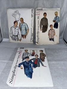 3 Vintage Men’s Boys Shirt Jacket Patterns Simplicity 6108 2212 McCalls 4723