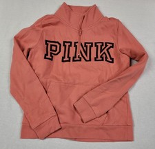 PINK Victoria's Secret Women's Quarter Zip Fleece Sweatshirt Pink/Salmon Size M