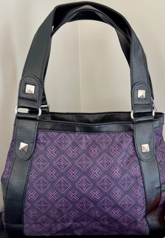 "Nuevo Bolso de Mano Gótico Hello Kitty Púrpura y Negro Calavera Esqueleto 18"" x 12""" Foto 2 de 4