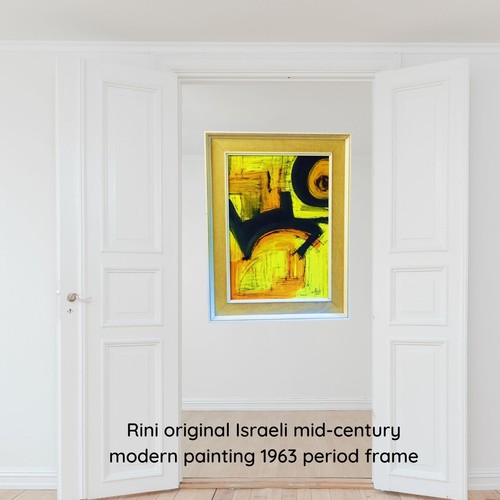 Original abstract painting framed signed OOAK mid-century Rini 1963 Israeli art - Picture 5 of 9