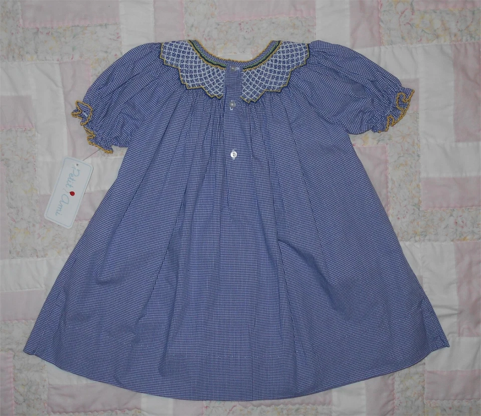 Vestido Petit Ami 9 M Azul Marino Guinga y Girasoles Alfil Calado y Cubierta de Pañal Nuevo con Etiquetas Foto 2 de 4