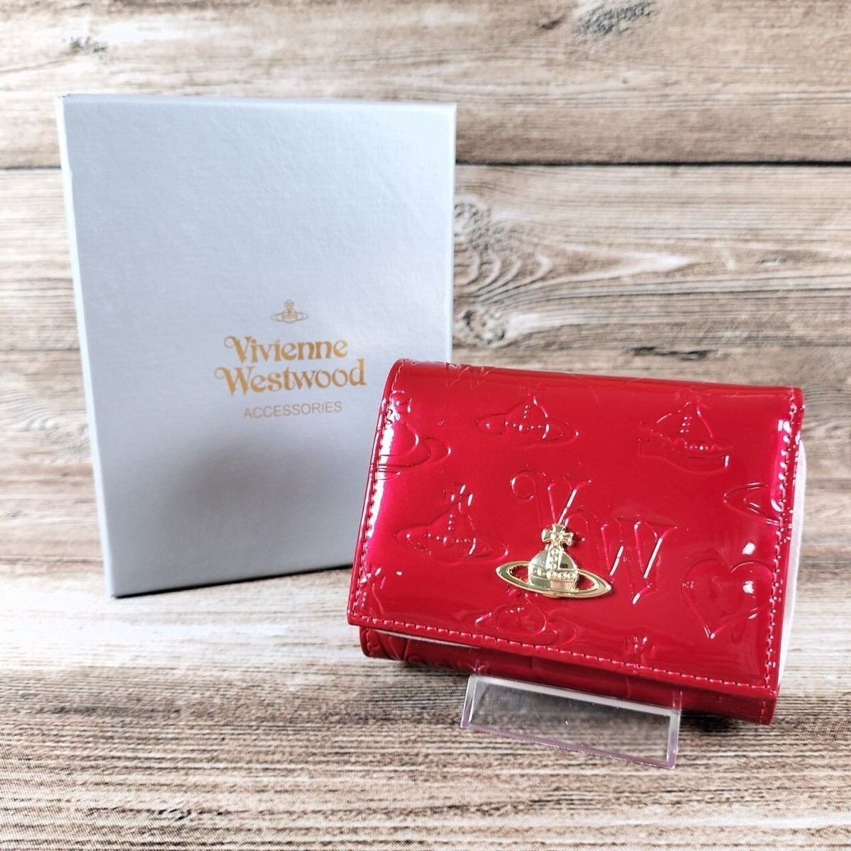 Vivienne Westwood Tri fold Wallet Red Enamel Orb fashion goods
