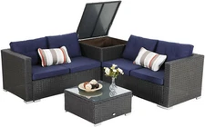 Patio Furniture Set Rattan Wicker Outdoor Sectional Couch Sofa with Storage Box