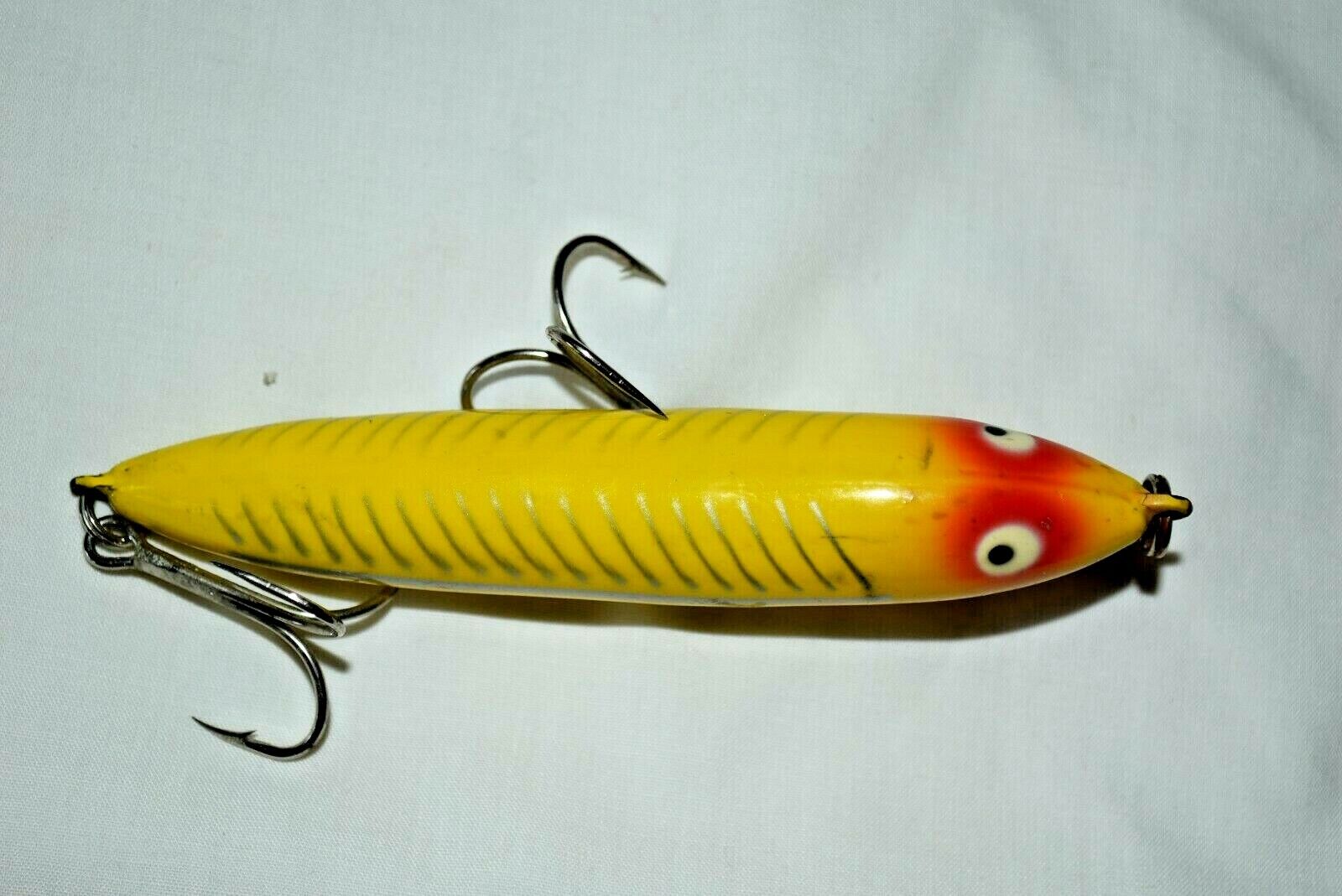 Vintage HEDDON 4 1/2 Yellow Shore Minnow Nose Tie ZARA SPOOK Fishing Lure  BASS