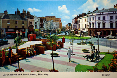 Postkarte Worthing Kreisverkehr und South Street Pavillon Theater Promenade Sussex
