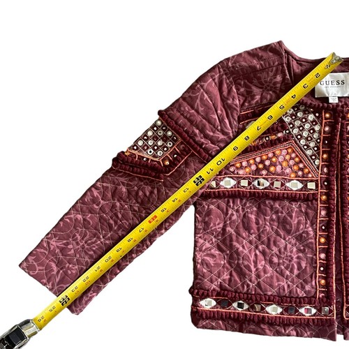 GUESS Liberty Embroidered Quilted Jacket Quilted Boho Burgundy Liberty 3/4 Small - Picture 8 of 14