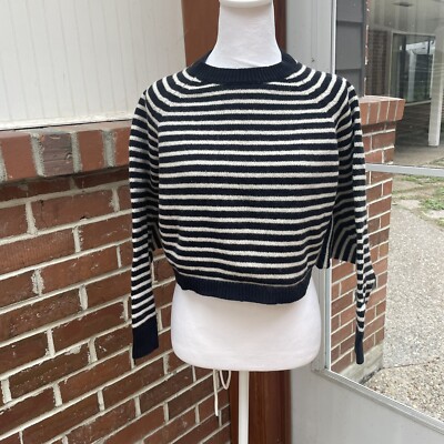 Allsaints Marcel Black and Cream Striped Dolman Sleeve Cropped Sweater Size  S