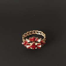 Pretty Vintage Stretch Gold Toned Bracelet Red Marquise Cut Teardrop Rhinestone