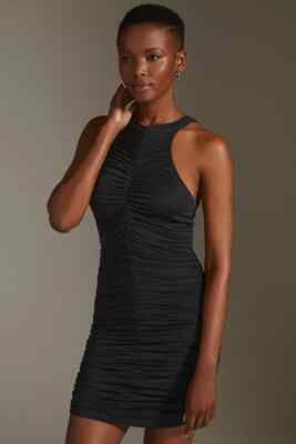 $120 ANTHROPOLOGIE Pilcro Ruched Mini Dress size M new black color | eBay