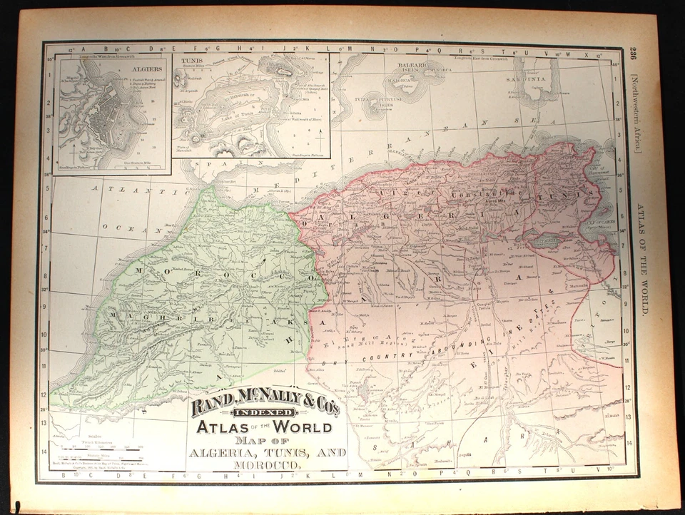 PÁGINA MAPA RAND MCNALLY ATLAS DE ABISINIA MARRUECOS ARGELIA TÚNEZ 1895 VINTAGE Foto 2 de 2